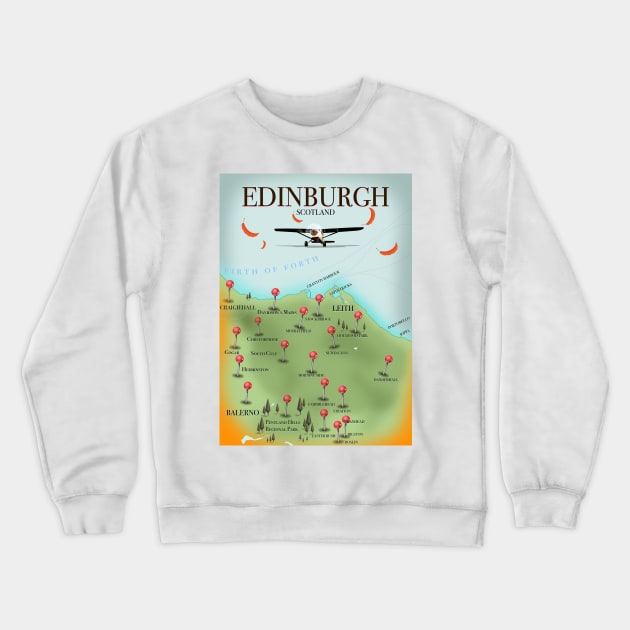 Edinburgh Vintage Travel map Crewneck Sweatshirt by nickemporium1